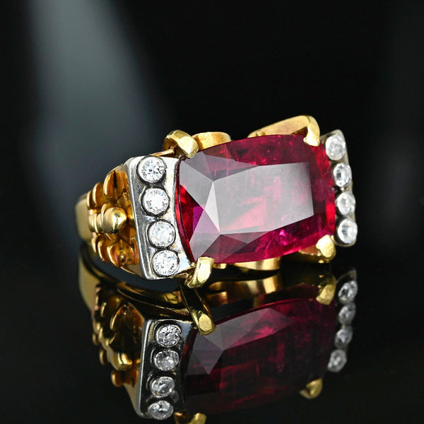 Vintage 1940s Tourmaline Diamond Ring 14K Gold 5.5ct - Boylerpf