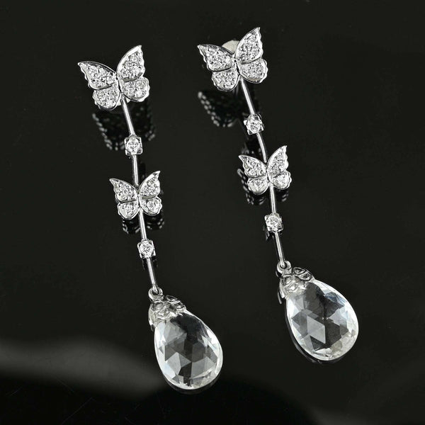 Rock Crystal Diamond Butterfly Earrings in 18K White Gold - Boylerpf