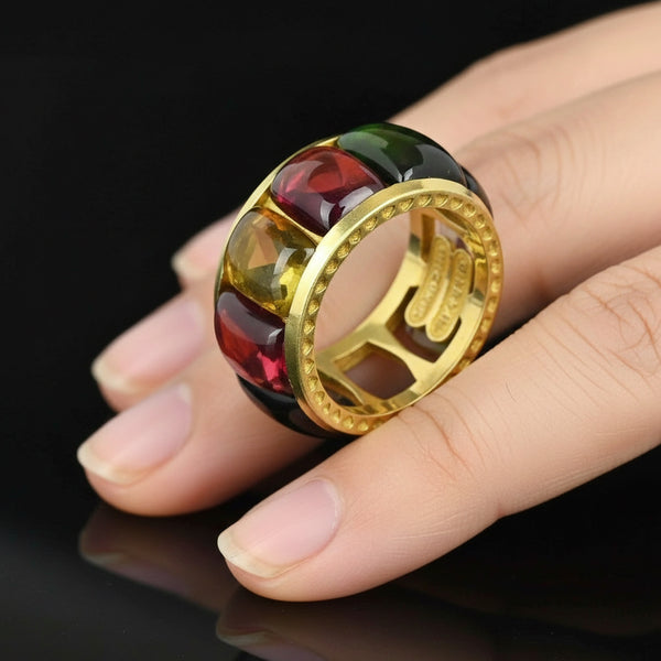 Stambolian 18K Gold Multi Color Cabochon Tourmaline Ring - Boylerpf