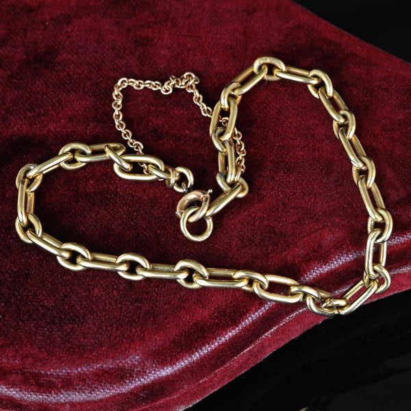 Antique Solid 14K Gold Paperclip Chain Link Bracelet - Boylerpf