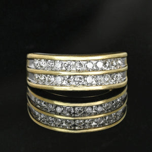 Wide Vintage 14K Gold Double Row Diamond Ring Band - Boylerpf