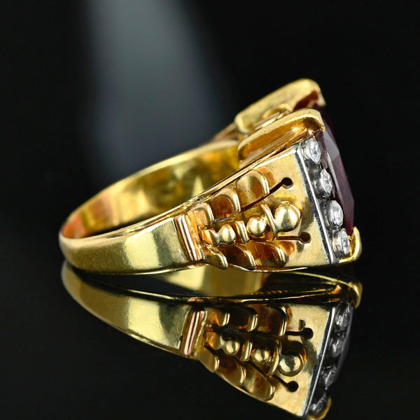 Vintage 1940s Tourmaline Diamond Ring 14K Gold 5.5ct - Boylerpf