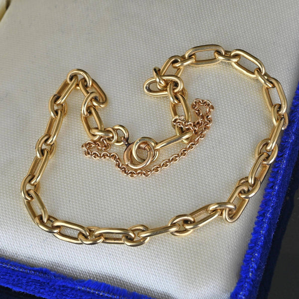 Antique Solid 14K Gold Paperclip Chain Link Bracelet - Boylerpf