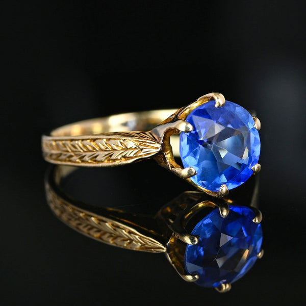 Art Deco Gold Cornflower Blue Topaz Solitaire Ring - Boylerpf
