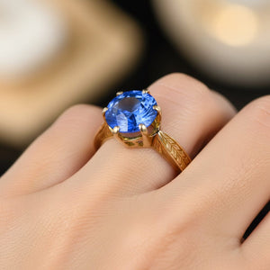 Art Deco Gold Cornflower Blue Topaz Solitaire Ring - Boylerpf