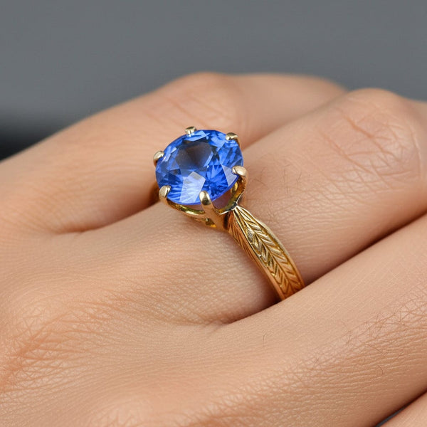 Art Deco Gold Cornflower Blue Topaz Solitaire Ring - Boylerpf