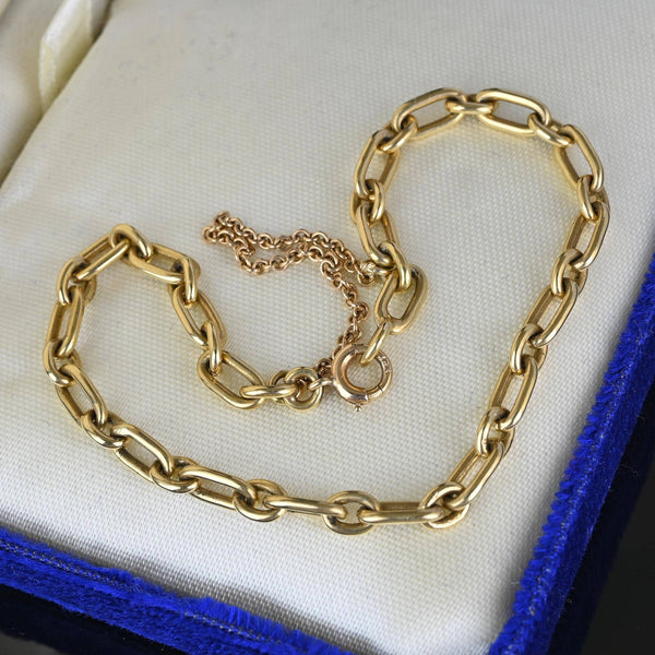 Antique Solid 14K Gold Paperclip Chain Link Bracelet - Boylerpf