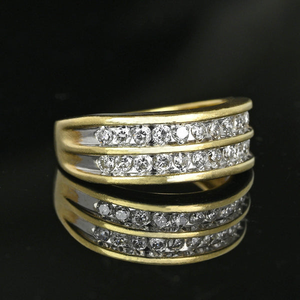 Wide Vintage 14K Gold Double Row Diamond Ring Band - Boylerpf