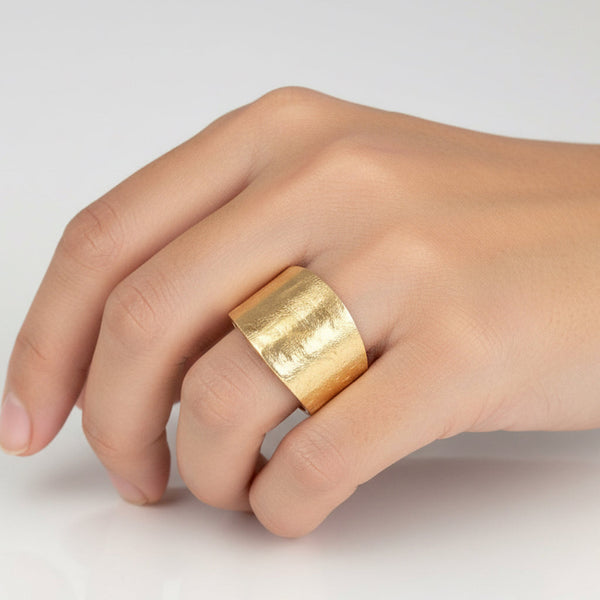 Vintage 14K Yellow Gold Wide Textured Band Ring - Boylerpf