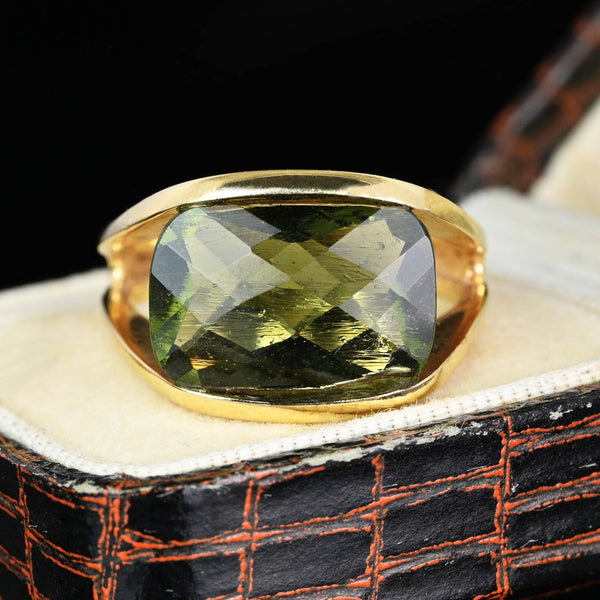 Unique 14K Gold Checkerboard Cut Natural Moldavite Ring - Boylerpf