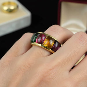 Stambolian 18K Gold Multi Color Cabochon Tourmaline Ring - Boylerpf