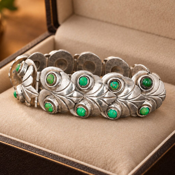 Vintage Taxco Turquoise Sterling Silver Los Castillo Style Bracelet