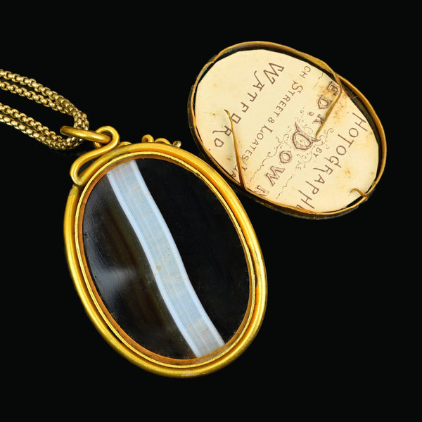 Victorian Banded Agate Snake Pendant Locket in Pinchbeck