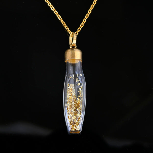 Vintage 14K Gold Flakes Glass Shaker Bottle Pendant - Boylerpf