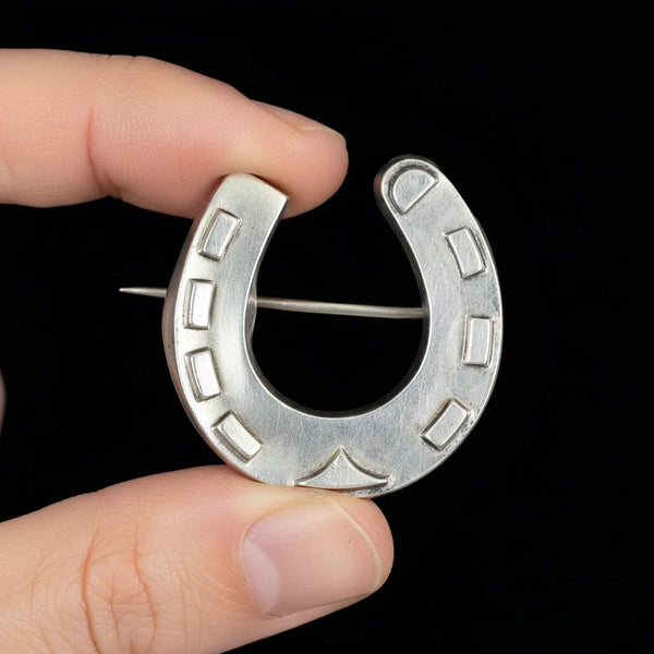 Antique Victorian Horseshoe Brooch Sterling Silver 1886