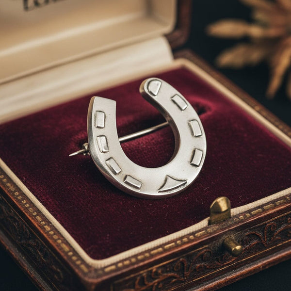 Antique Victorian Horseshoe Brooch Sterling Silver 1886