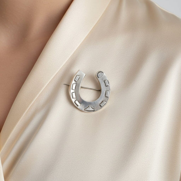 Antique Victorian Horseshoe Brooch Sterling Silver 1886