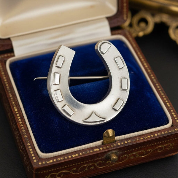 Antique Victorian Horseshoe Brooch Sterling Silver 1886