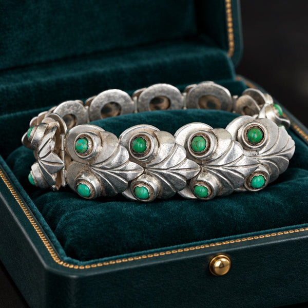 Vintage Taxco Turquoise Sterling Silver Los Castillo Style Bracelet