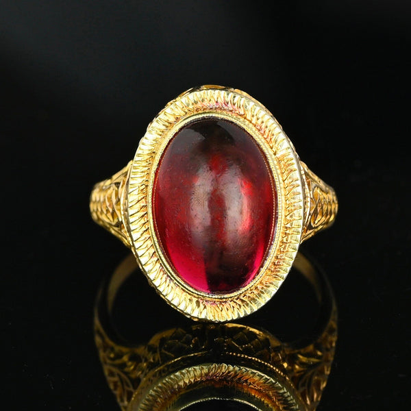 Art Deco 14K Gold Filigree Cabochon Garnet Ring - Boylerpf