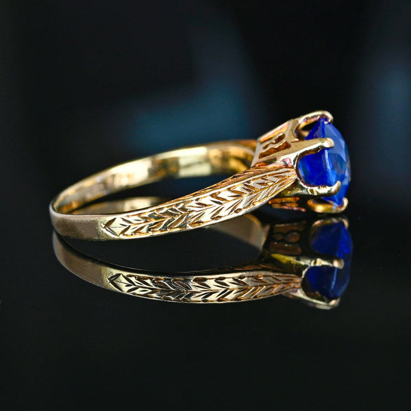 Art Deco Gold Cornflower Blue Topaz Solitaire Ring - Boylerpf