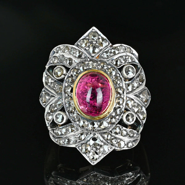 Victorian Rubellite Diamond Ring, Antique Tourmaline Statement