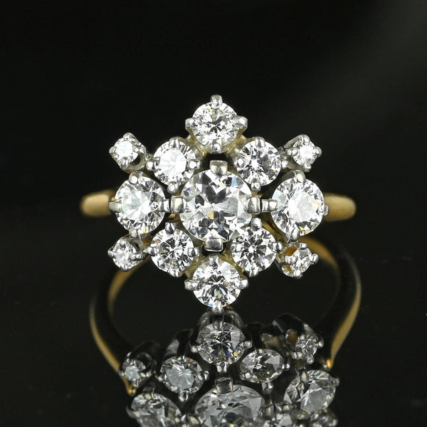 Exquisite Retro 18K Gold Diamond Cluster Ring - Boylerpf