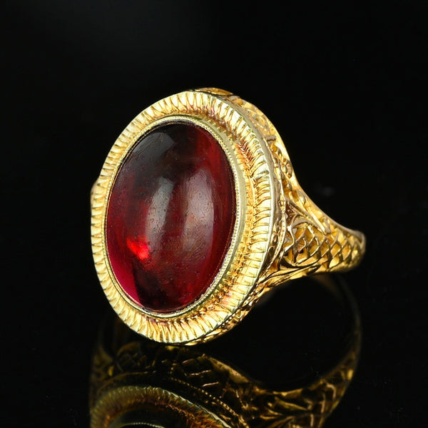 Art Deco 14K Gold Filigree Cabochon Garnet Ring - Boylerpf