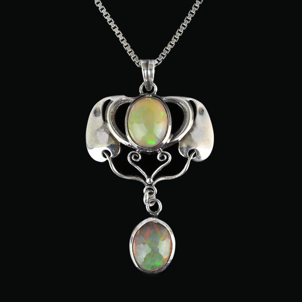 Arts & Crafts Style Silver Organic Opal Cabochon Pendant - Boylerpf