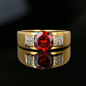 Vintage 18K Gold Diamond Accent Garnet Ring Band - Boylerpf
