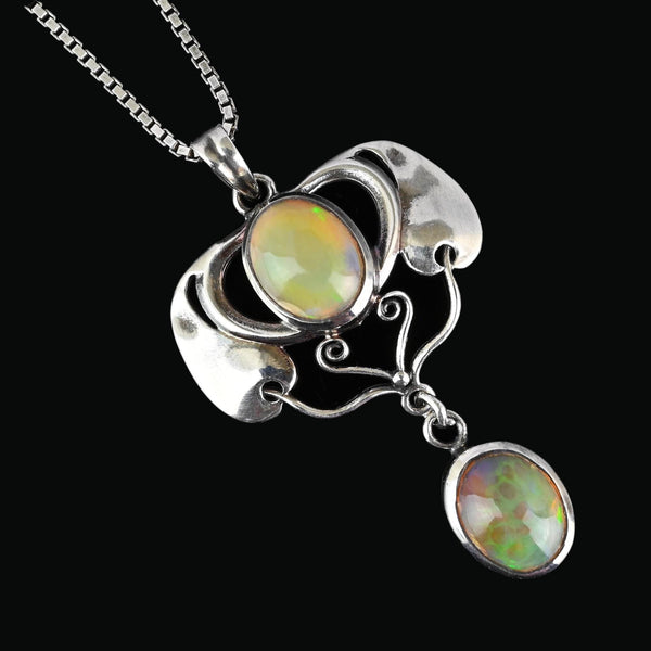 Arts & Crafts Style Silver Organic Opal Cabochon Pendant - Boylerpf