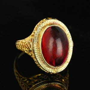 Art Deco 14K Gold Filigree Cabochon Garnet Ring - Boylerpf