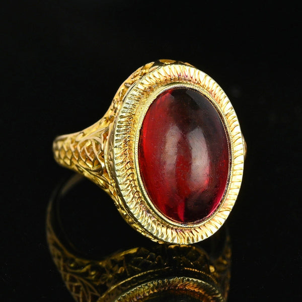 Art Deco 14K Gold Filigree Cabochon Garnet Ring - Boylerpf