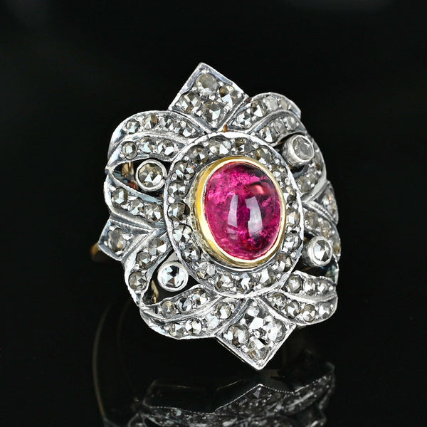 Victorian Rubellite Diamond Ring, Antique Tourmaline Statement