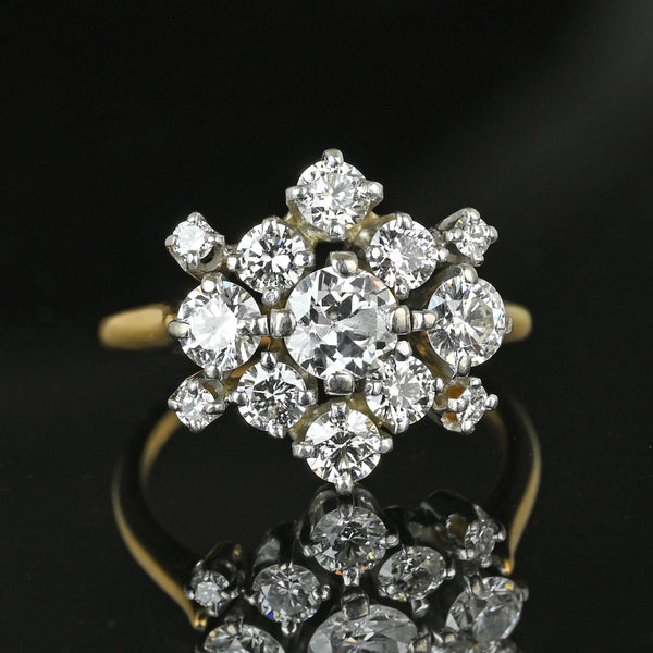 Exquisite Retro 18K Gold Diamond Cluster Ring - Boylerpf