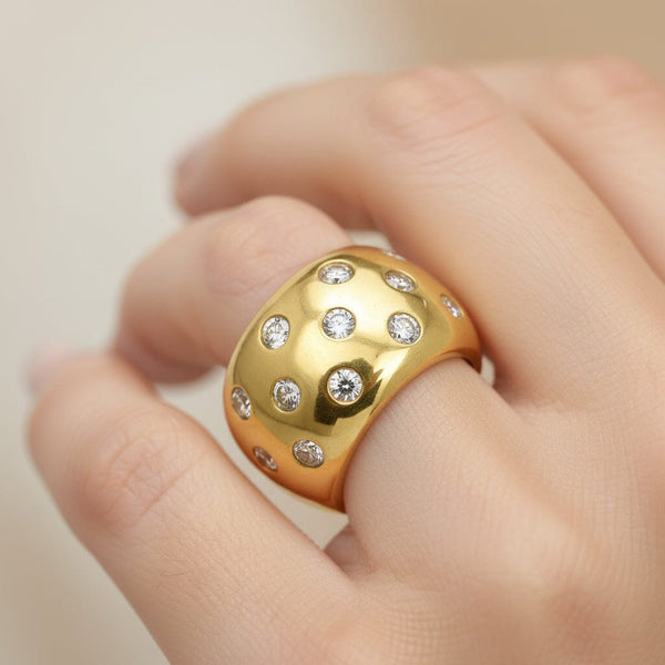 Vintage 18K Gold Diamond Band Ring .80ct Wide Statement