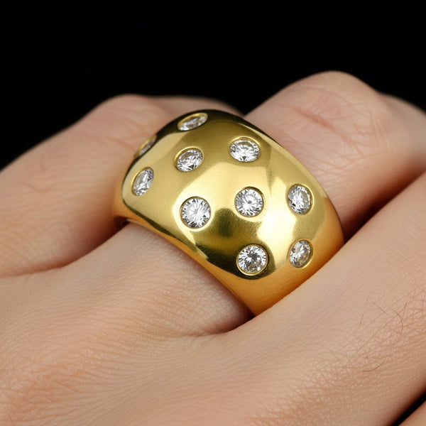 Vintage 18K Gold Diamond Band Ring .80ct Wide Statement