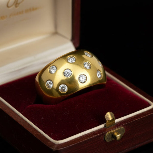 Vintage 18K Gold Diamond Band Ring .80ct Wide Statement