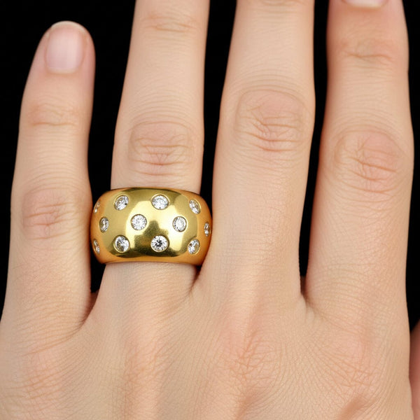 Vintage 18K Gold Diamond Band Ring .80ct Wide Statement