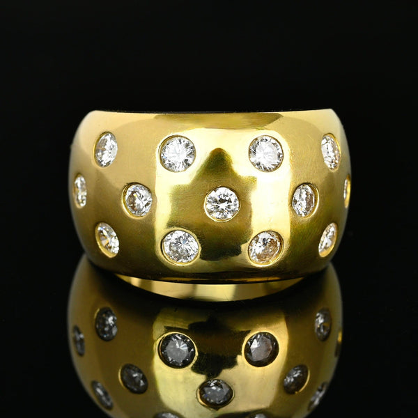 Vintage 18K Gold Diamond Band Ring .80ct Wide Statement