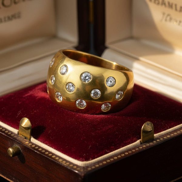 Vintage 18K Gold Diamond Band Ring .80ct Wide Statement