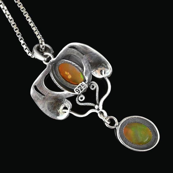 Arts & Crafts Style Silver Organic Opal Cabochon Pendant - Boylerpf