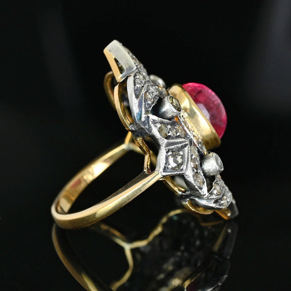 Victorian Rubellite Diamond Ring, Antique Tourmaline Statement