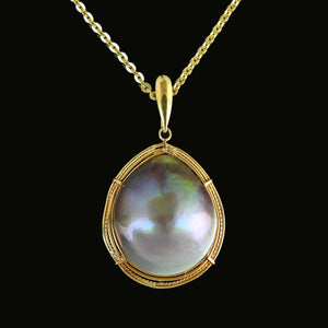 Vintage 18K Gold Gray Mabe Pearl Pendant, Blister Pearl - Boylerpf