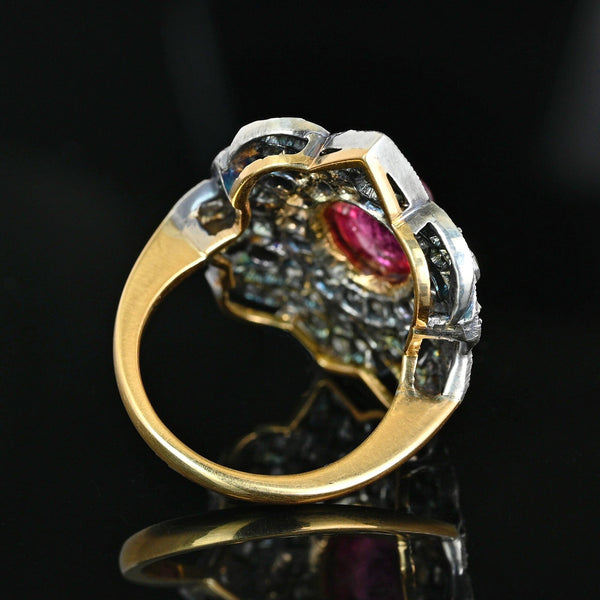 Victorian Rubellite Diamond Ring, Antique Tourmaline Statement