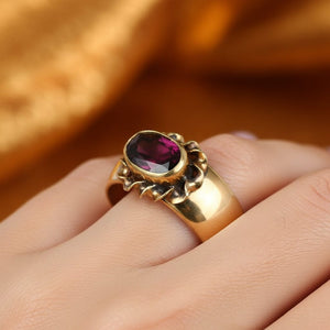 Antique Victorian 18K Gold Wide Band Garnet Ring - Boylerpf
