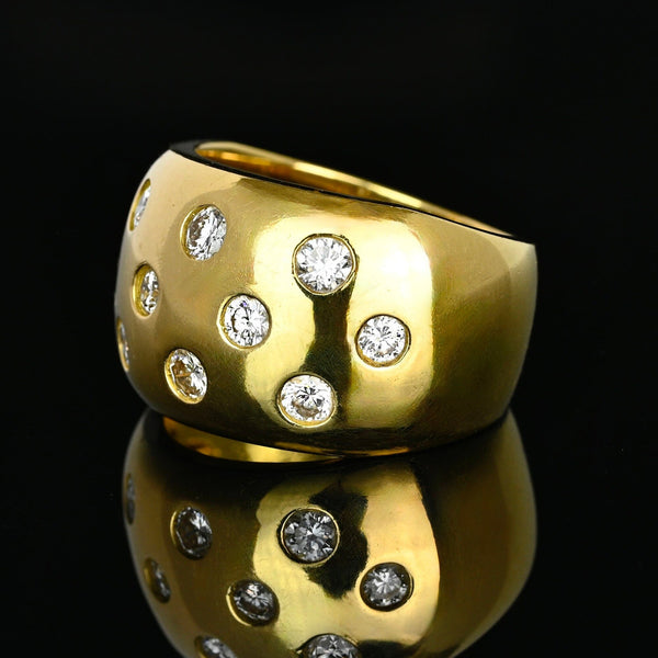 Vintage 18K Gold Diamond Band Ring .80ct Wide Statement