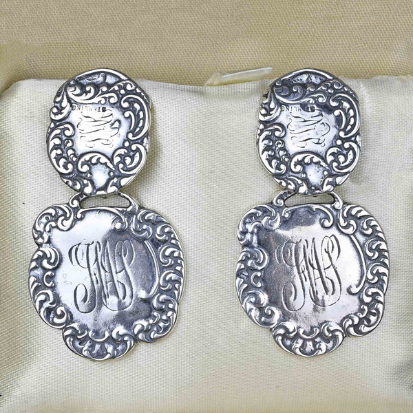 Antique Luggage Tag Sterling Silver Earrings - Boylerpf