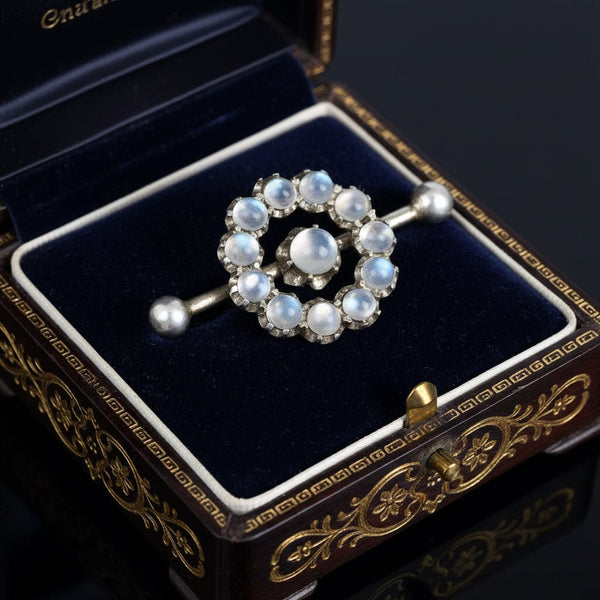 Victorian Moonstone Brooch in Sterling Silver, Antique Pin