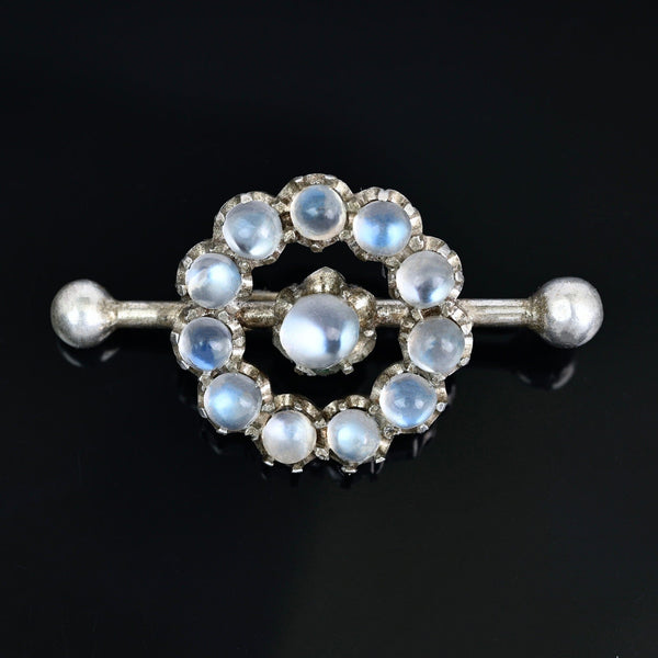 Victorian Moonstone Brooch in Sterling Silver, Antique Pin